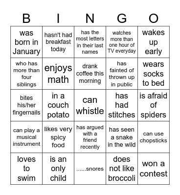 MINGLE Bingo Card