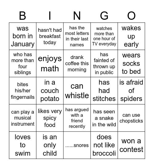 MINGLE Bingo Card