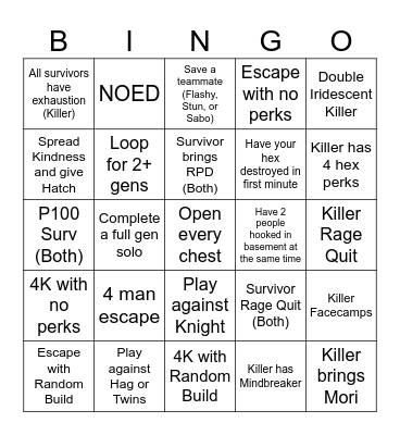 DBD Bingo Card