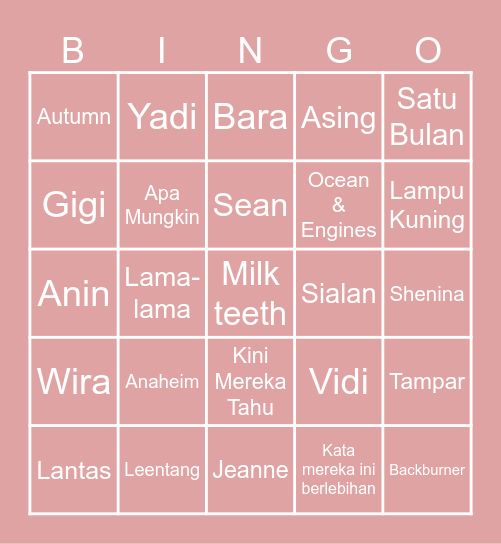 jeanne’s Bingo Card