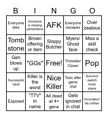 DBD BINGO! (Surv Main) Bingo Card