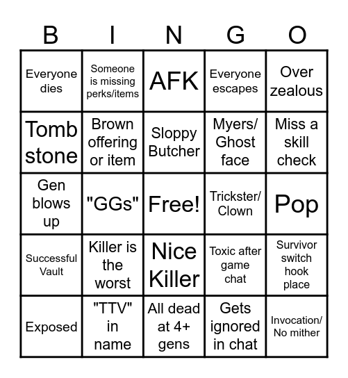 DBD BINGO! (Surv Main) Bingo Card