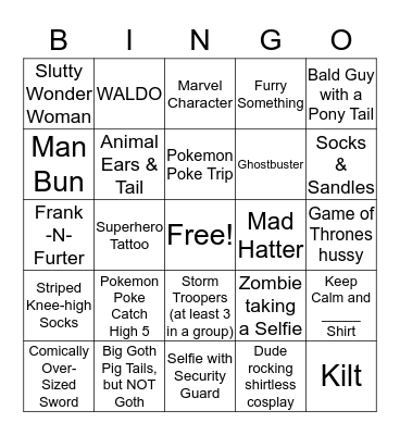 Comic Con Bingo 2016 Bingo Card