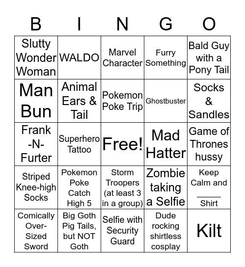 Comic Con Bingo 2016 Bingo Card