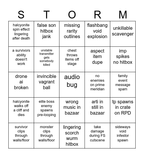 SEEKERS OF THE STORM BUG BINGO Card