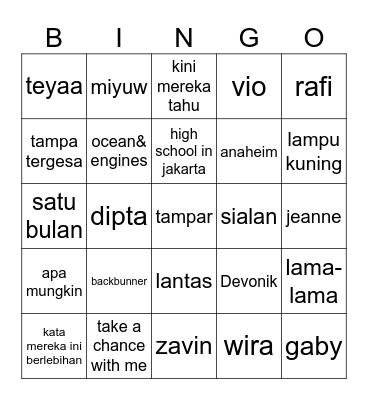 Dev's Bingo Card