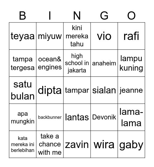 Dev's Bingo Card