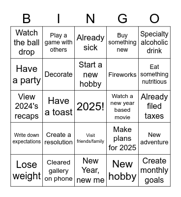 2025 New Year Bingo Card