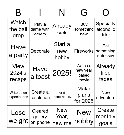 2025 New Year Bingo Card