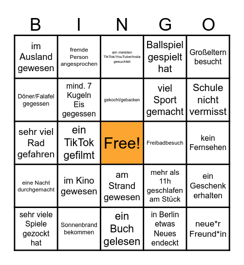Nach den Ferien: Bingo Card