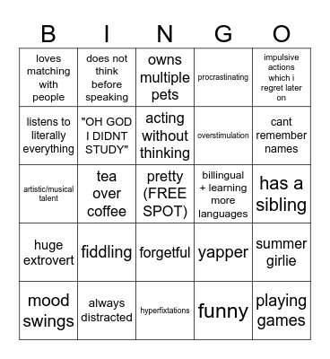 HANA BINGO WOAHH Bingo Card