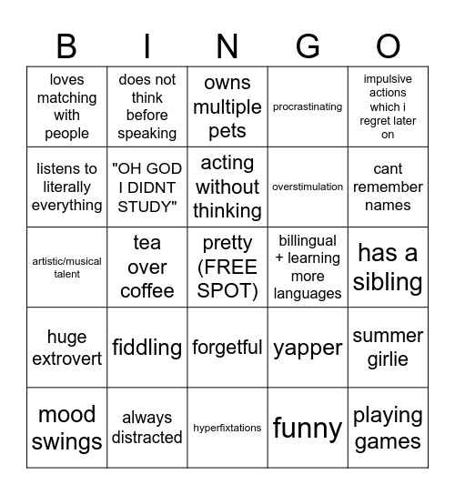 HANA BINGO WOAHH Bingo Card