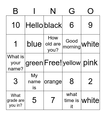 Chinese Review Bingo Card