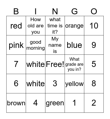 Chinese Review Bingo Card