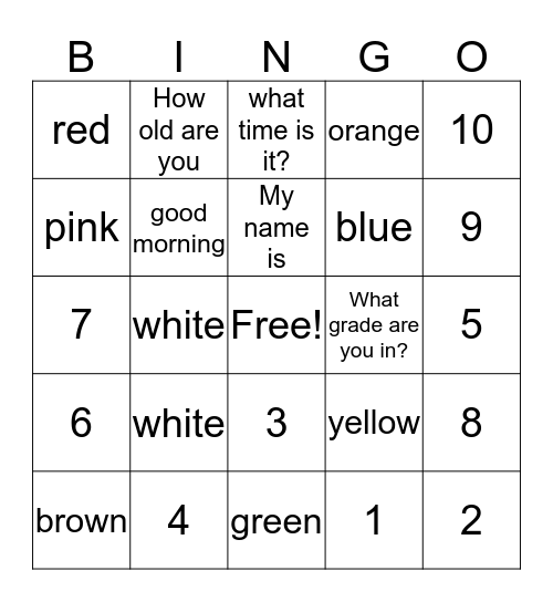 Chinese Review Bingo Card