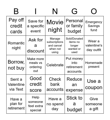 Valentine + Financial Bingo Card