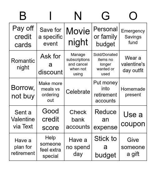 Valentine + Financial Bingo Card