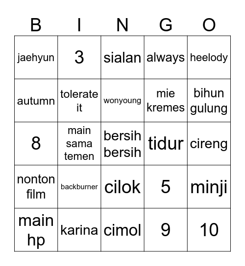 Untitled Bingo Card