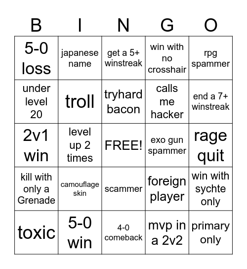 RIVALS BINGO Card