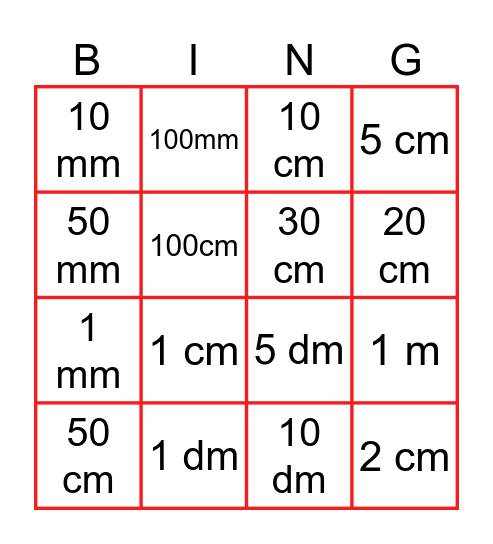 Längd bingo Card