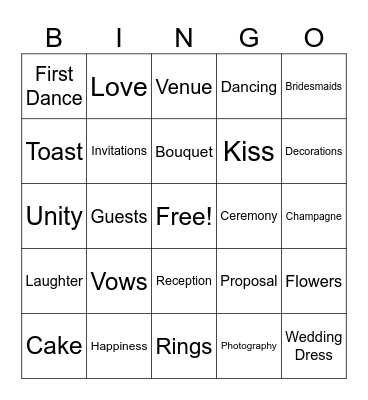 Bridal Bingo Card