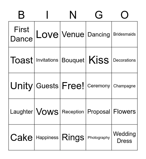 Bridal Bingo Card