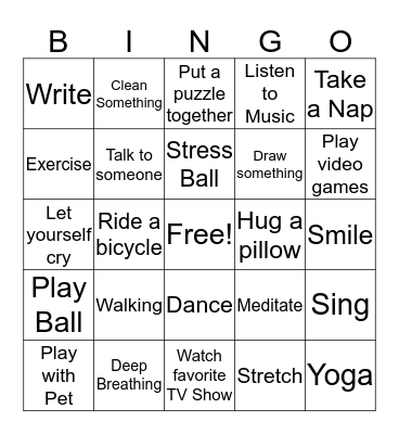 Coping Skills Bingo  Bingo Card