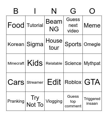 Untitled Bingo Card