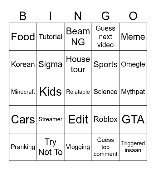 Untitled Bingo Card