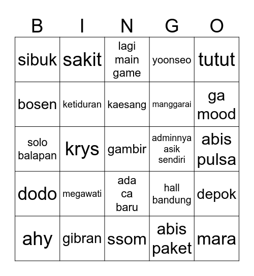 kici Bingo Card