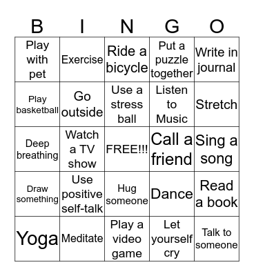 Coping Skills Bingo  Bingo Card