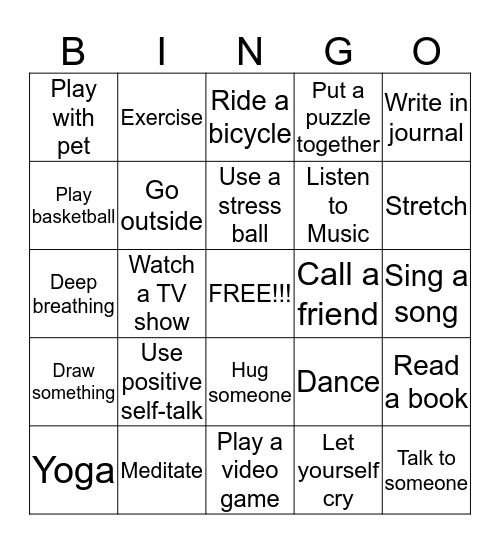 Coping Skills Bingo  Bingo Card