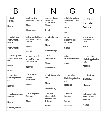 Kennlern-Bingo Card