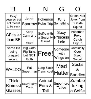 COMIC CON BINGO Card