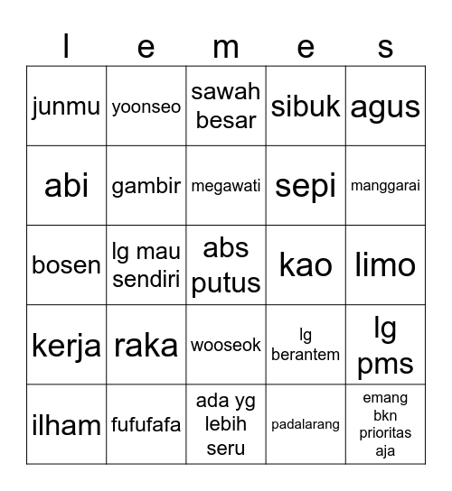 bingo kasian Bingo Card