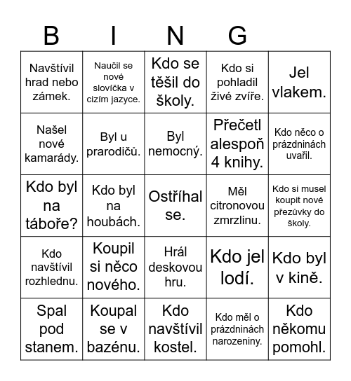 Seznamovací Bingo Card