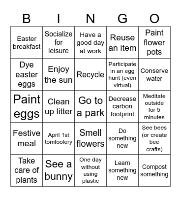 Easter + Earth Day, April Bingo Card