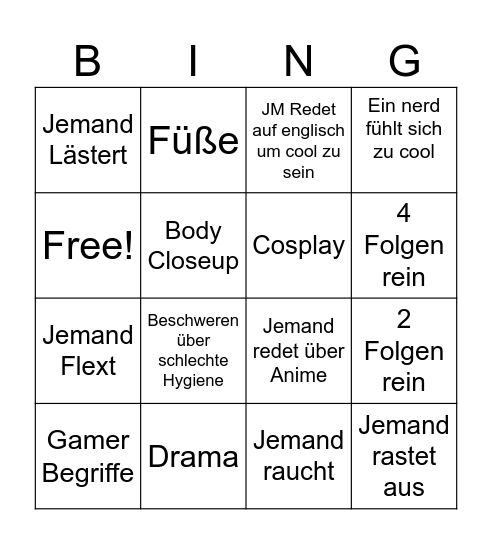 Beauty and The nerd Bingo Card