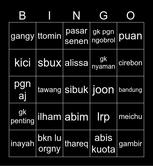 gangy Bingo Card