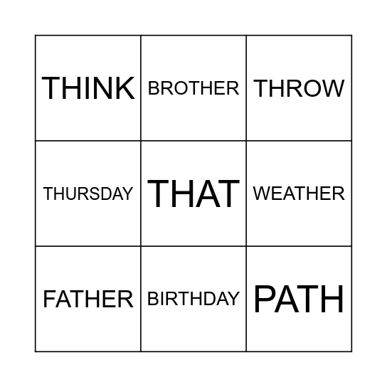 TH Bingo Card