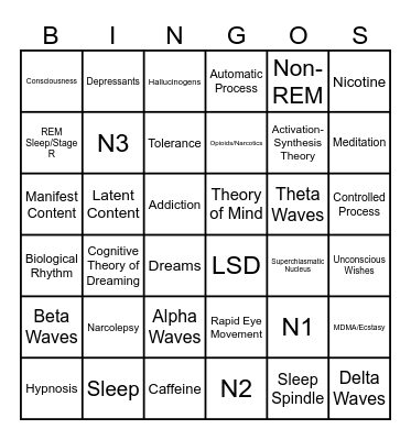 States of Consciuosness Bingo Card