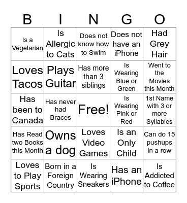 Team Building Bingo Card