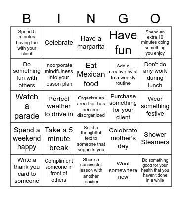 Teacher + Mother's Day + Cinco De Mayo, May Bingo Card