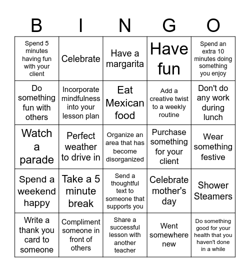 Teacher + Mother's Day + Cinco De Mayo, May Bingo Card