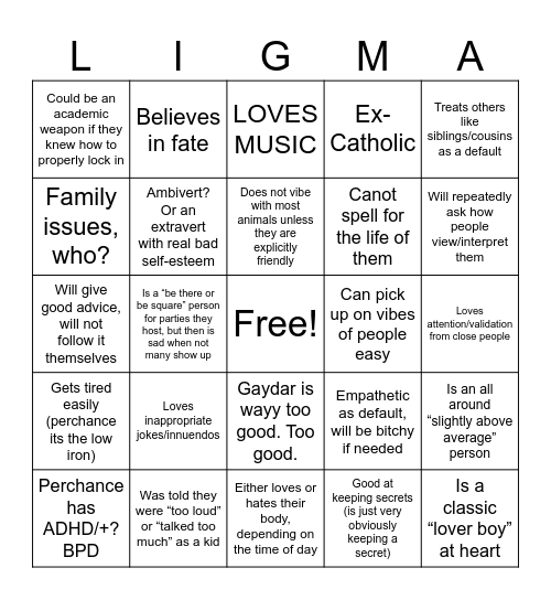 Alex Kinnie (High School) Bingo Card