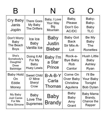Bree's Baby Song Bingo Card