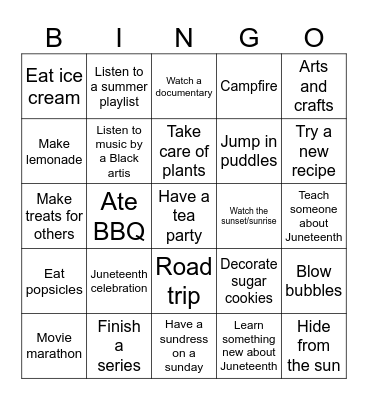 Summer Bucket List + Juneteenth Bingo Card