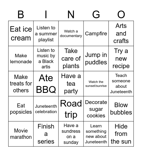 Summer Bucket List + Juneteenth Bingo Card