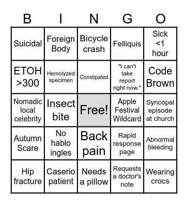 Sunday Funday ED Bingo Card