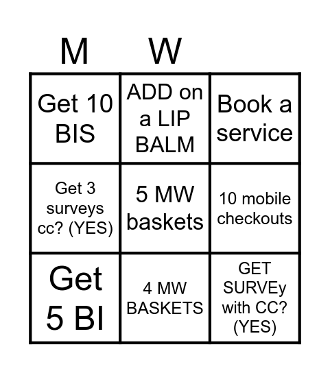 MW/LOYALTY/MEDALLIA Bingo Card